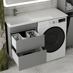 Style Line Тумба с раковиной под стиральную машину Даллас 110 L Люкс Plus подвесная серая – фотография-2